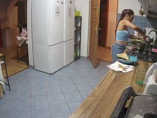 该模特正在直播。 voyeurcam-julmodels-kitchen
